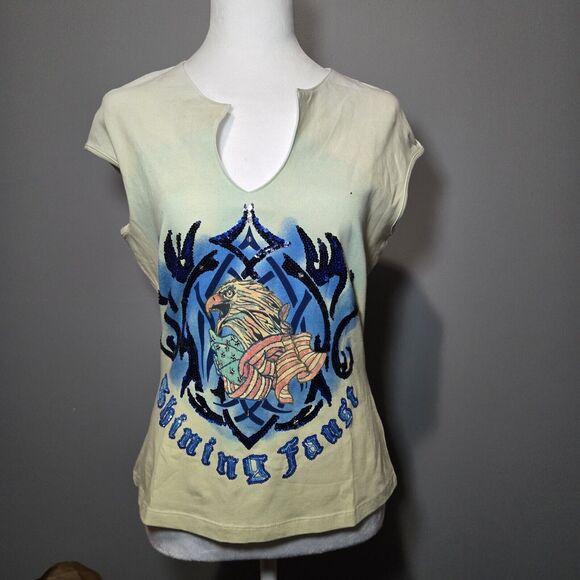 Faust Tank Size 42 Eagle‎ USA Flag Sequin Y2K V Neck - Picture 1 of 8
